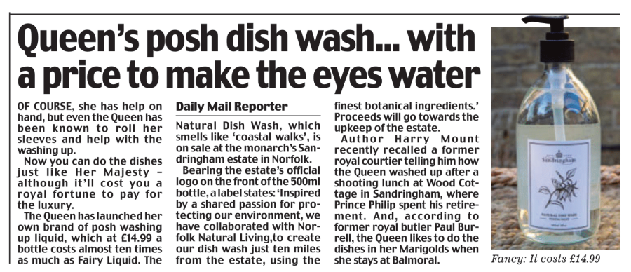 Queen Launches Posh Washing Up Liquid