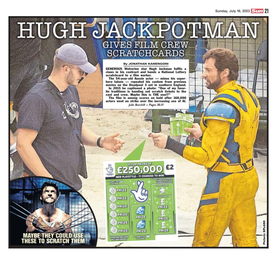 Hugh Jackman Hands Out Scratchcards