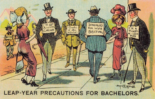 Leap year precautions for bachelors postcard
